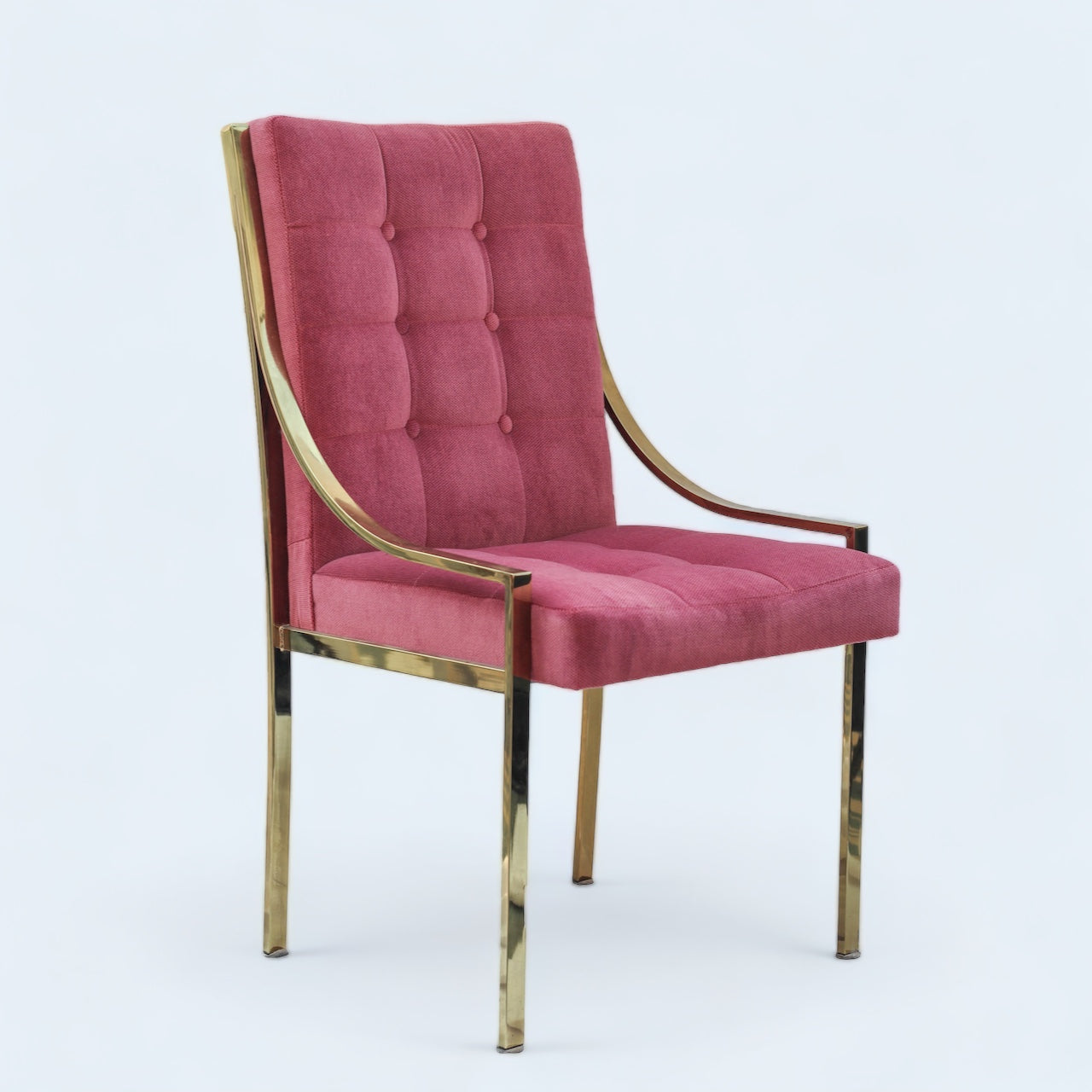 Hollywood Regency Pink Velvet Vintage Brass Dining Room Chair