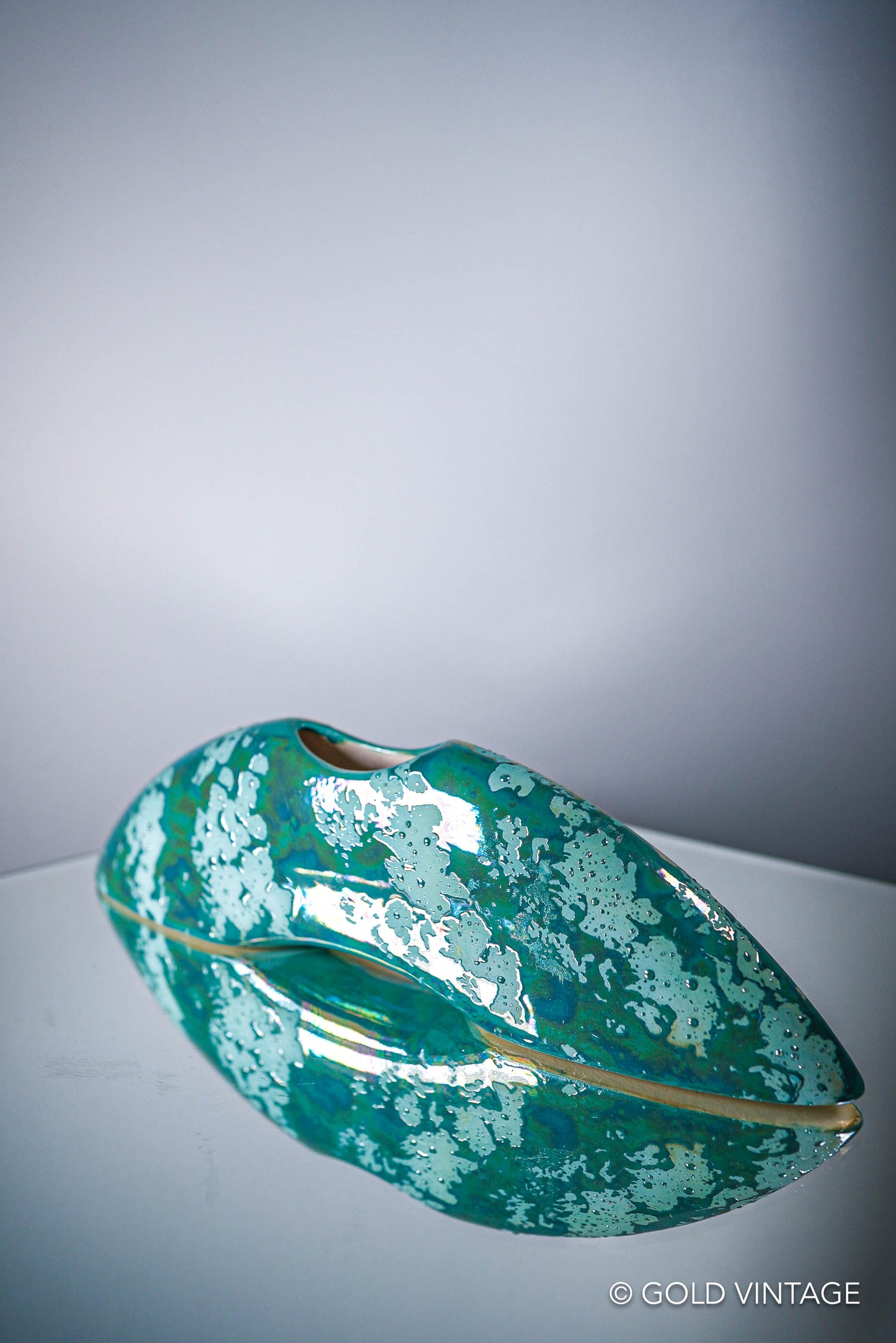 Art Deco Turquoise Vase with Wet Texture 1993