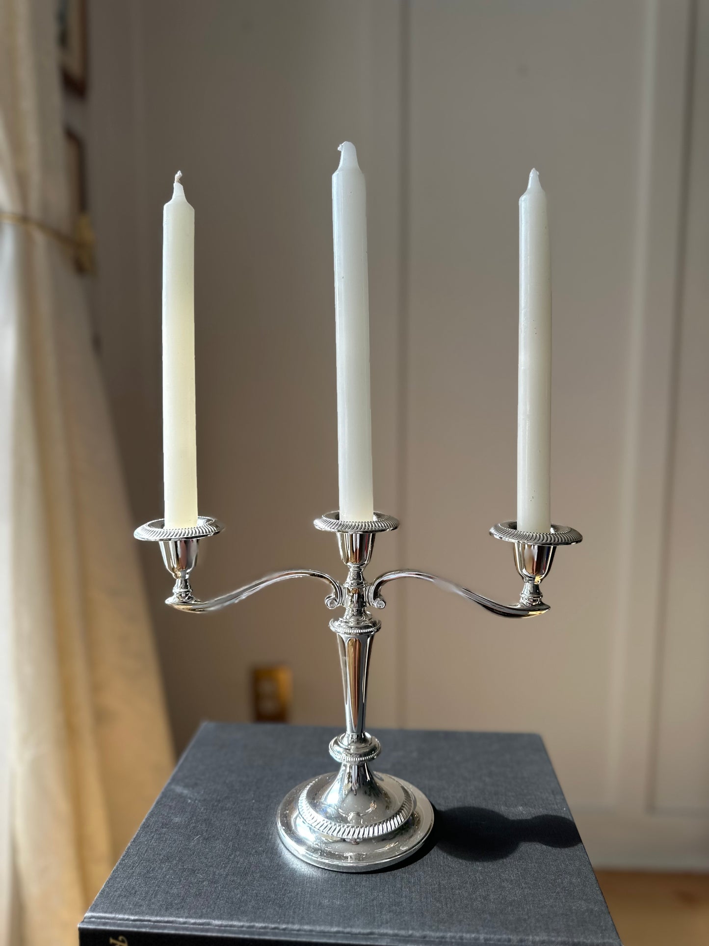 Silver Table Vintage Candelabra England Zinc