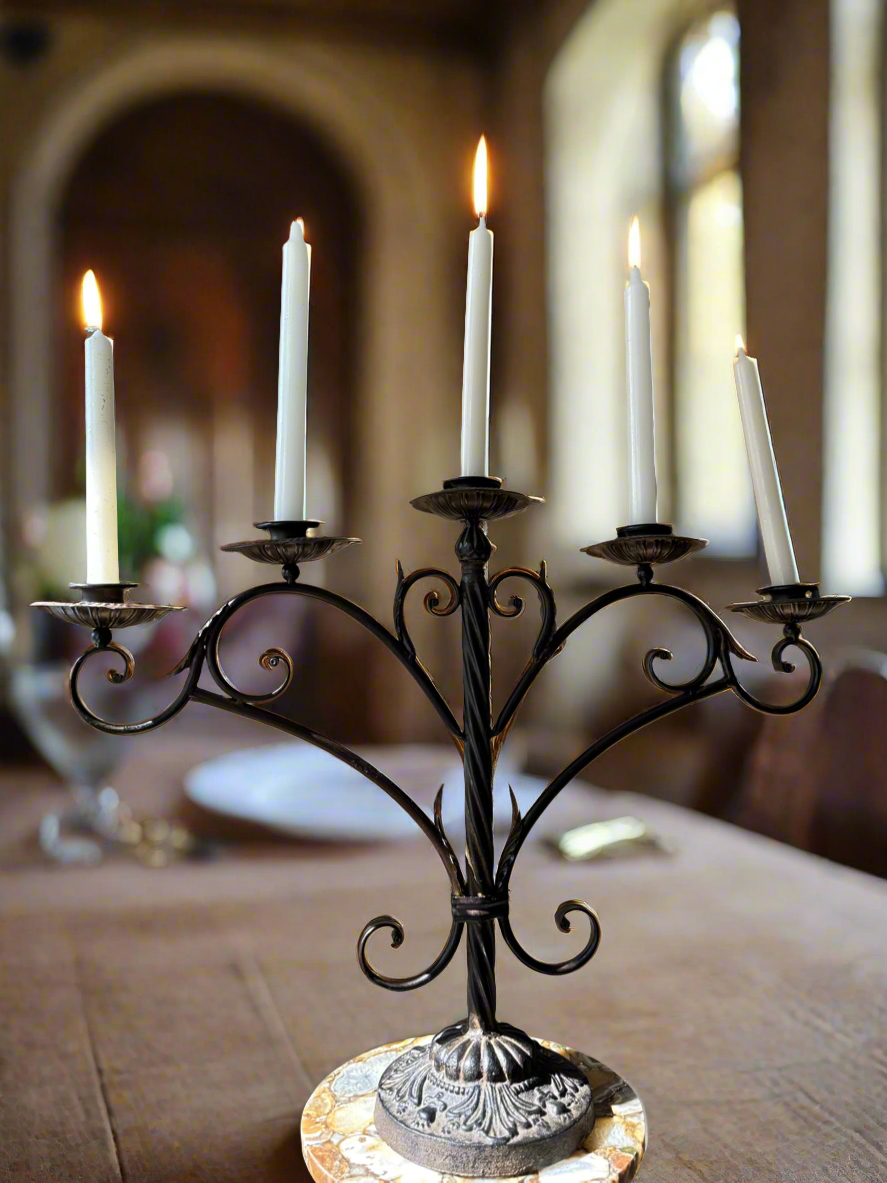 Medieval Style Twisted Wrought Iron 5 Head Table Candelabra