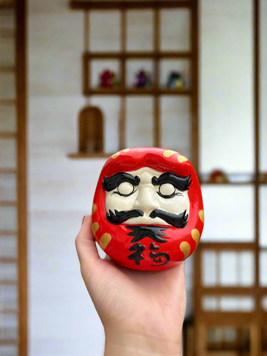 Vintage Japanese Daruma Ceramic Red Figurine