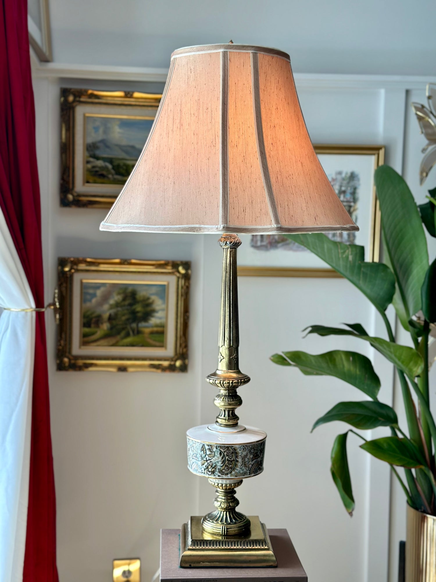 Vintage Brass & Porcelain Portuguese Style Table Lamp