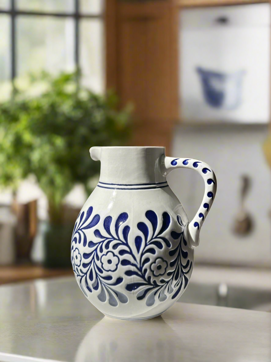 Brazilian Vintage Ceramic Water Pitcher Blue & White