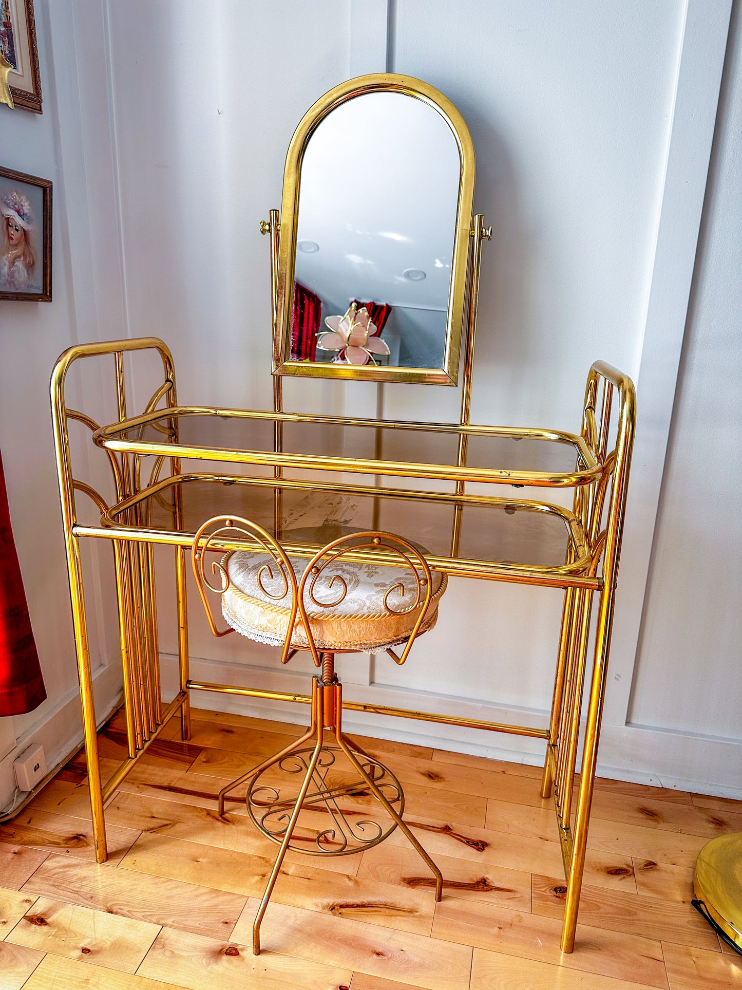 Hollywood Regency Vintage Brass Vanity Set