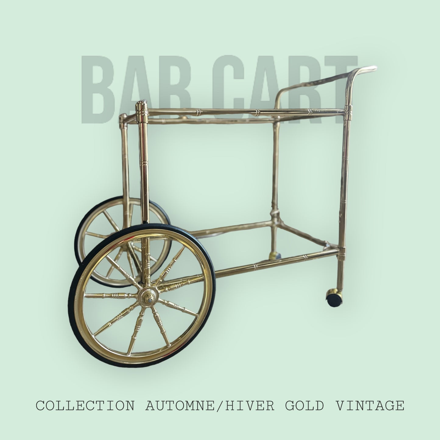 Bamboo Style Gold Vintage Bar Cart *No Glass*