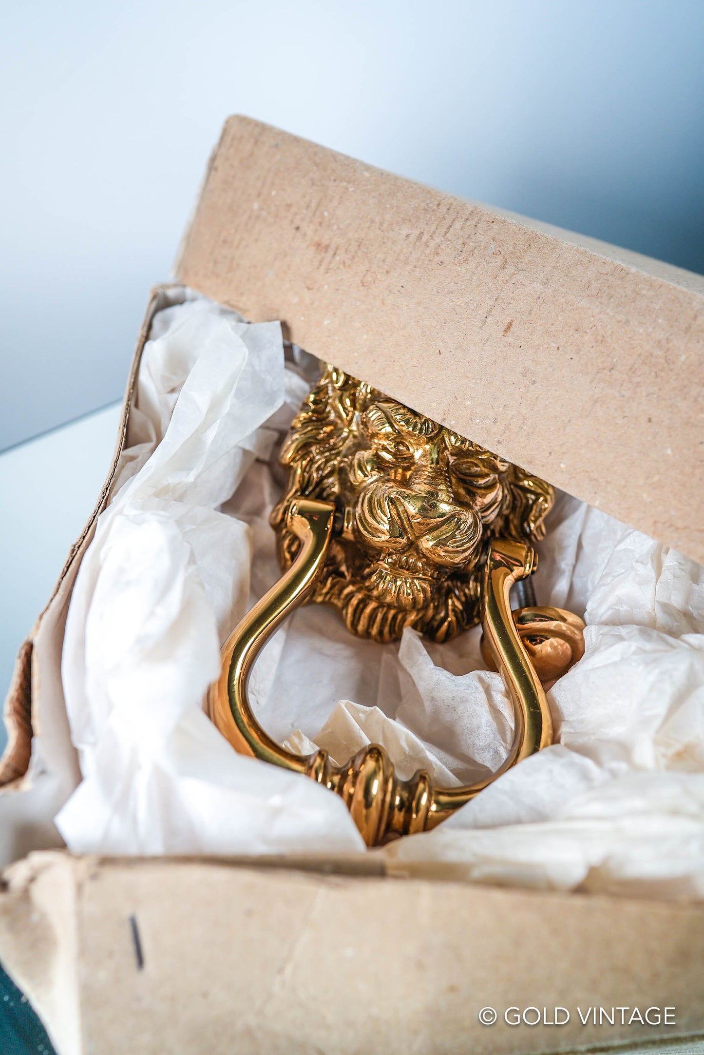 Gold Vintage Brass Lion Head Door Knocker Valsan