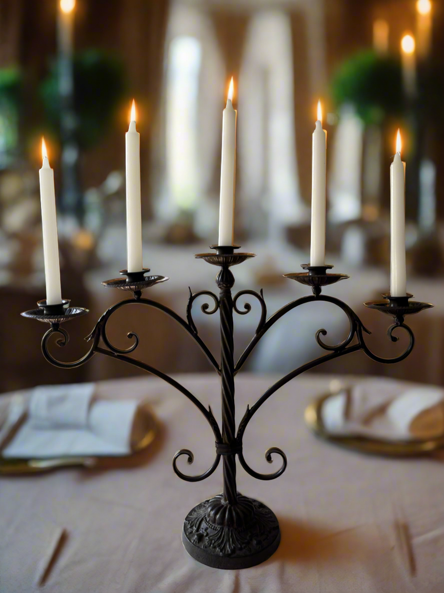 Medieval Style Twisted Wrought Iron 5 Head Table Candelabra