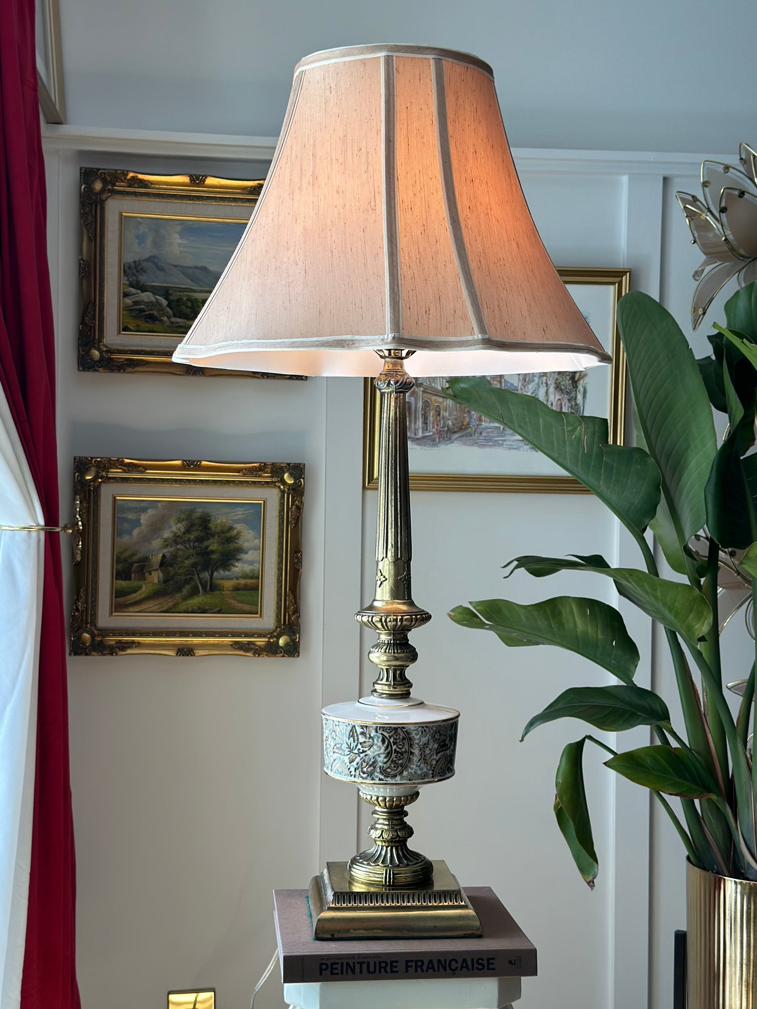 Vintage Brass & Porcelain Portuguese Style Table Lamp