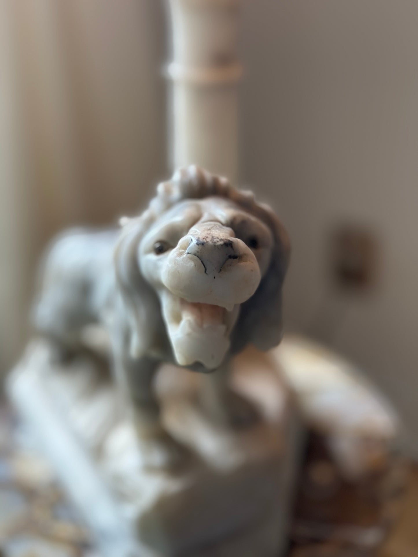 1940’s Solid White Marble Lion Lamp