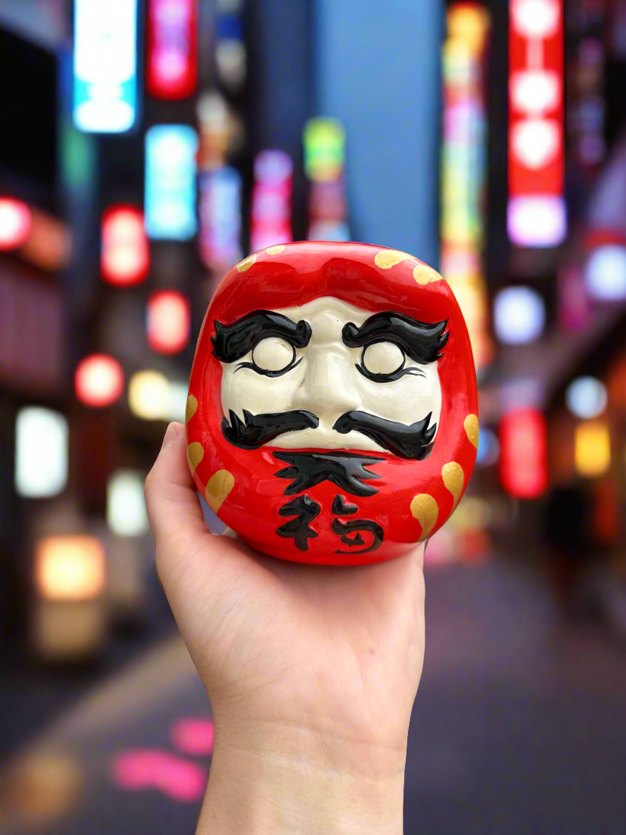 Vintage Japanese Daruma Ceramic Red Figurine