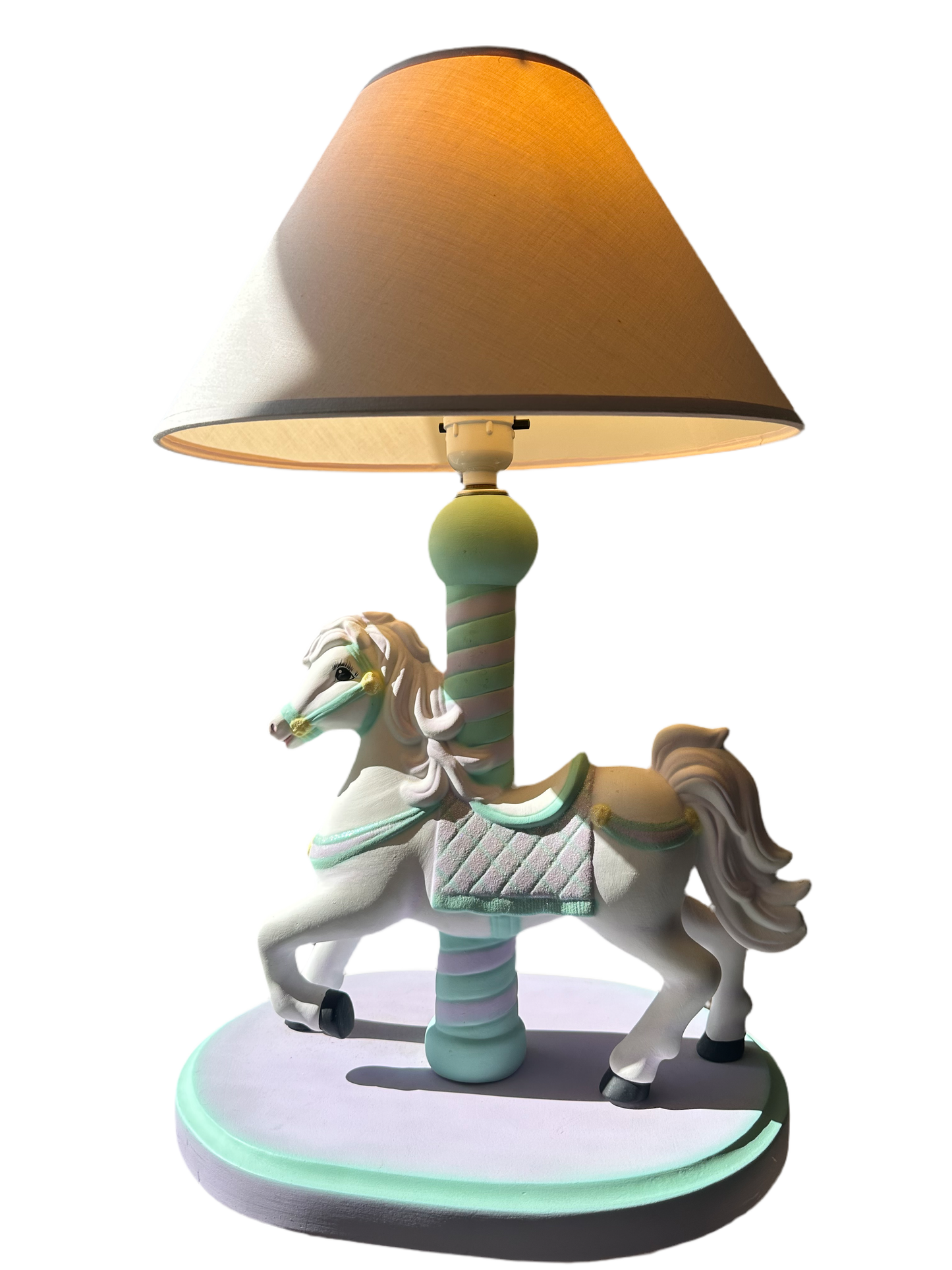 Vintage Lamp for Kids Ceramic White Horse Carousel Shape