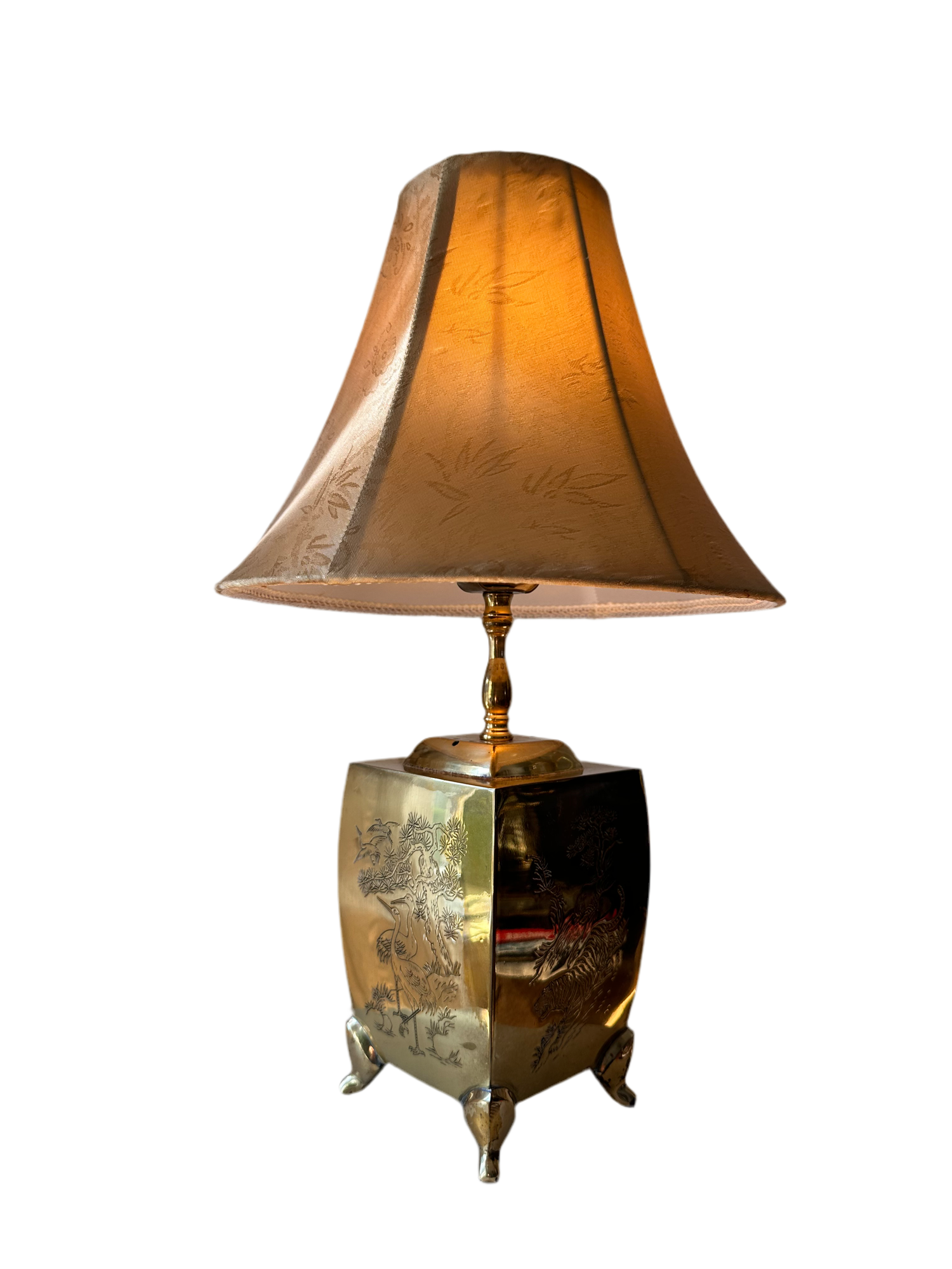 Vintage Brass Chinoiserie Lamp with Shade