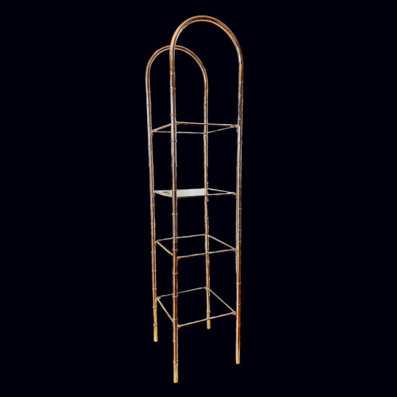 Arched Gold Vintage Brass Bookshelf / Plant shelf Bamboo Style