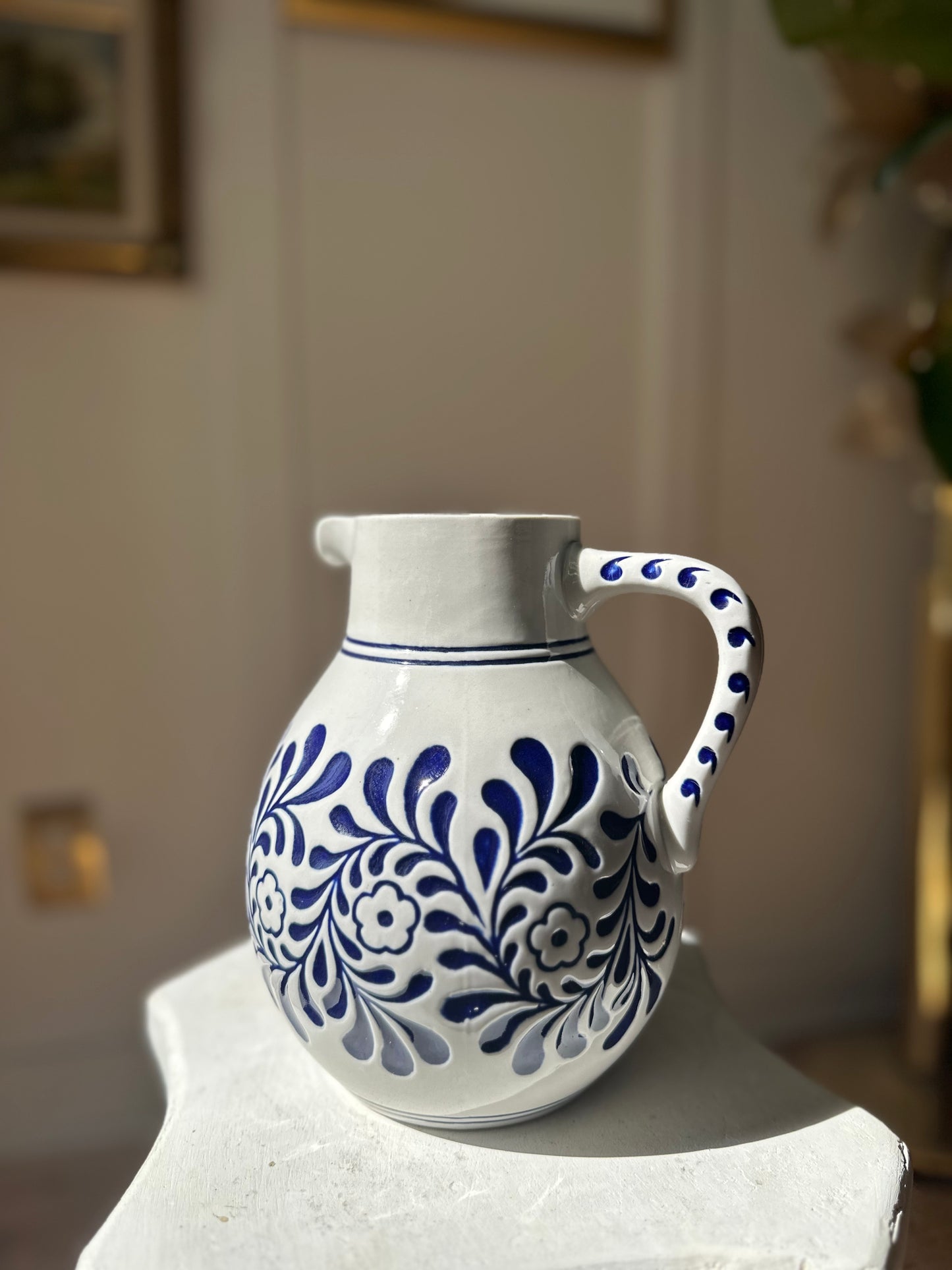 Brazilian Vintage Ceramic Water Pitcher Blue & White