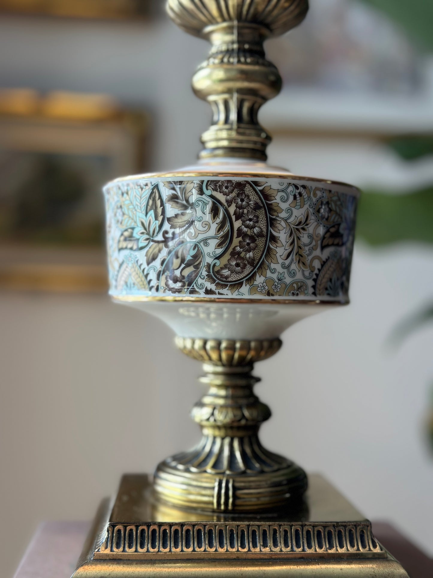 Vintage Brass & Porcelain Portuguese Style Table Lamp