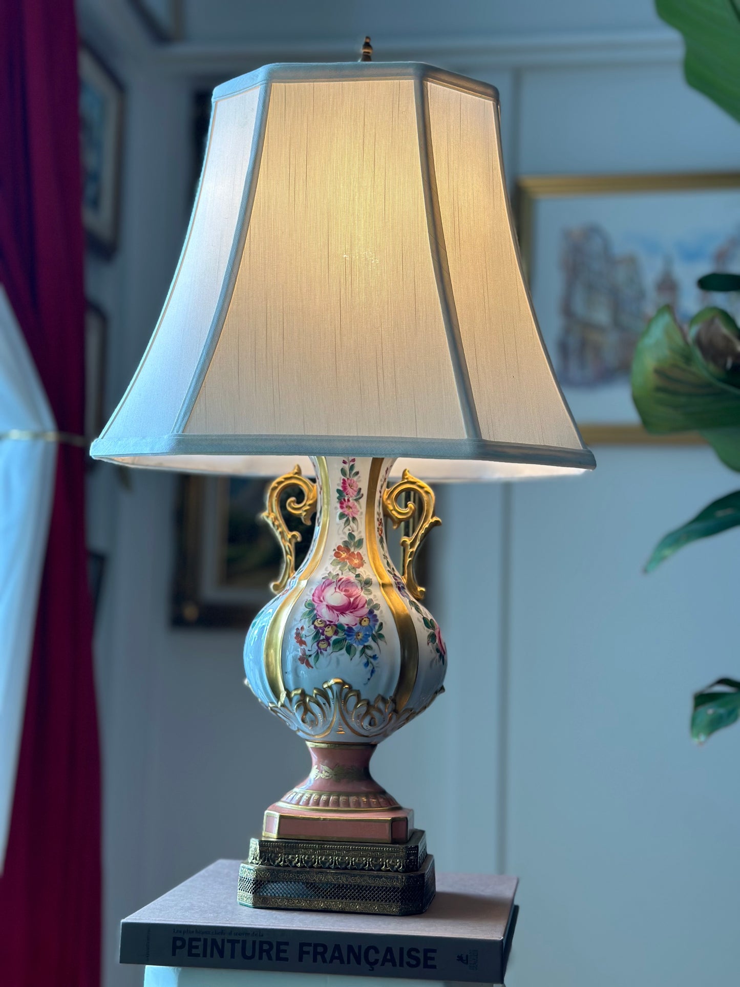 Antique Pink & Gold Porcelain Lamp