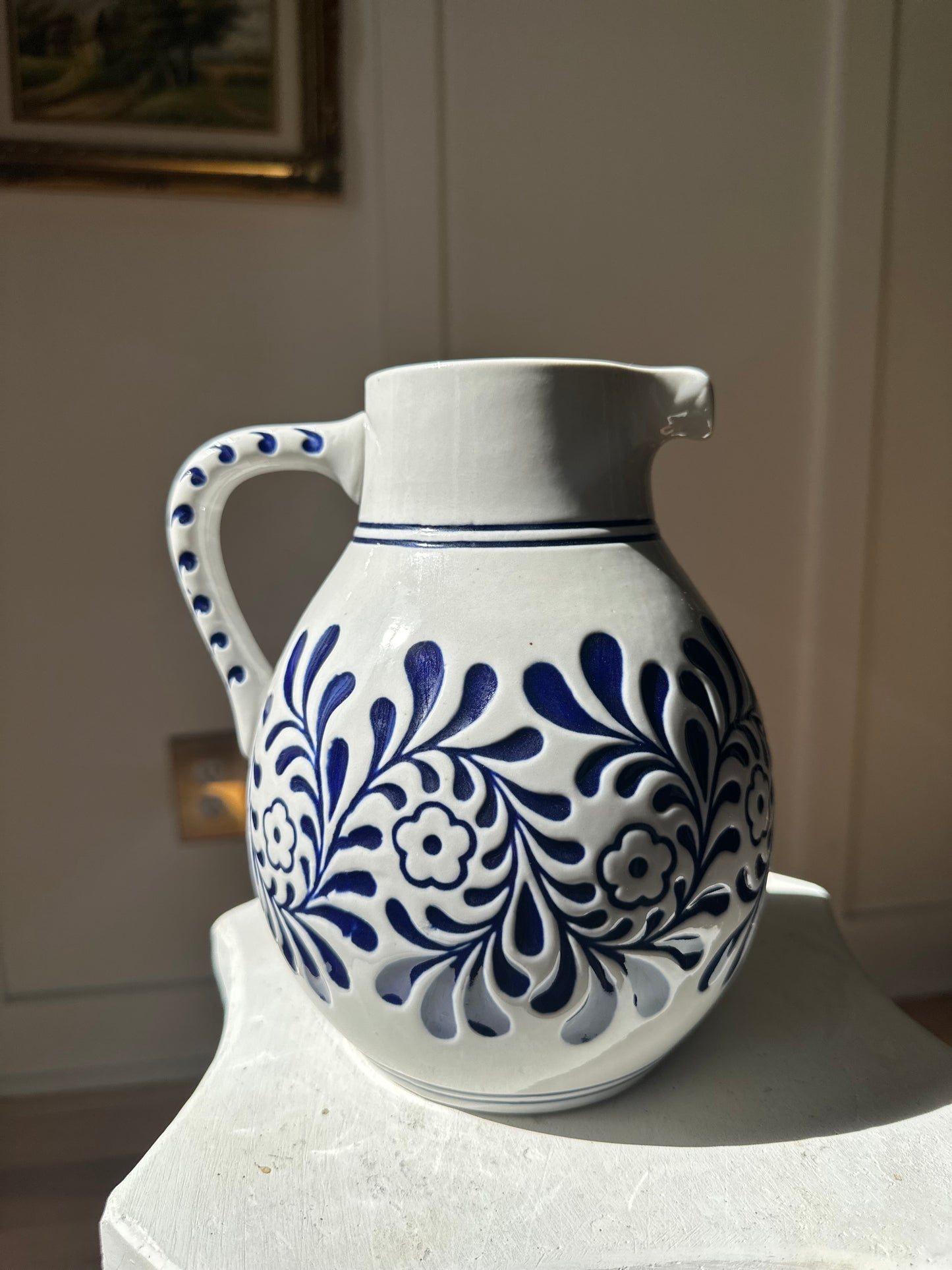 Brazilian Vintage Ceramic Water Pitcher Blue & White