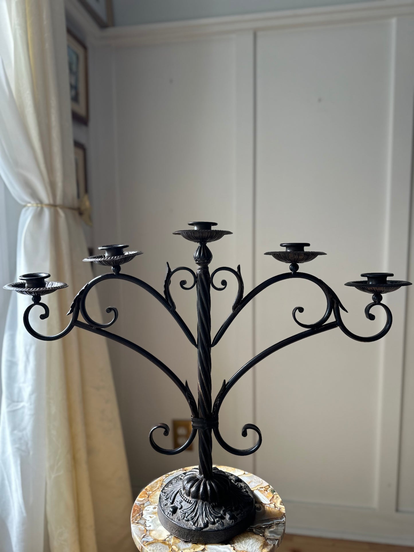 Medieval Style Twisted Wrought Iron 5 Head Table Candelabra