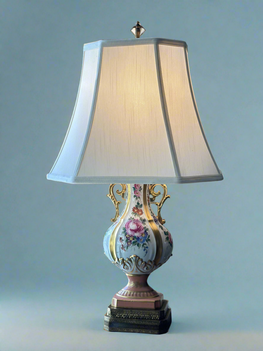 Antique Pink & Gold Porcelain Lamp