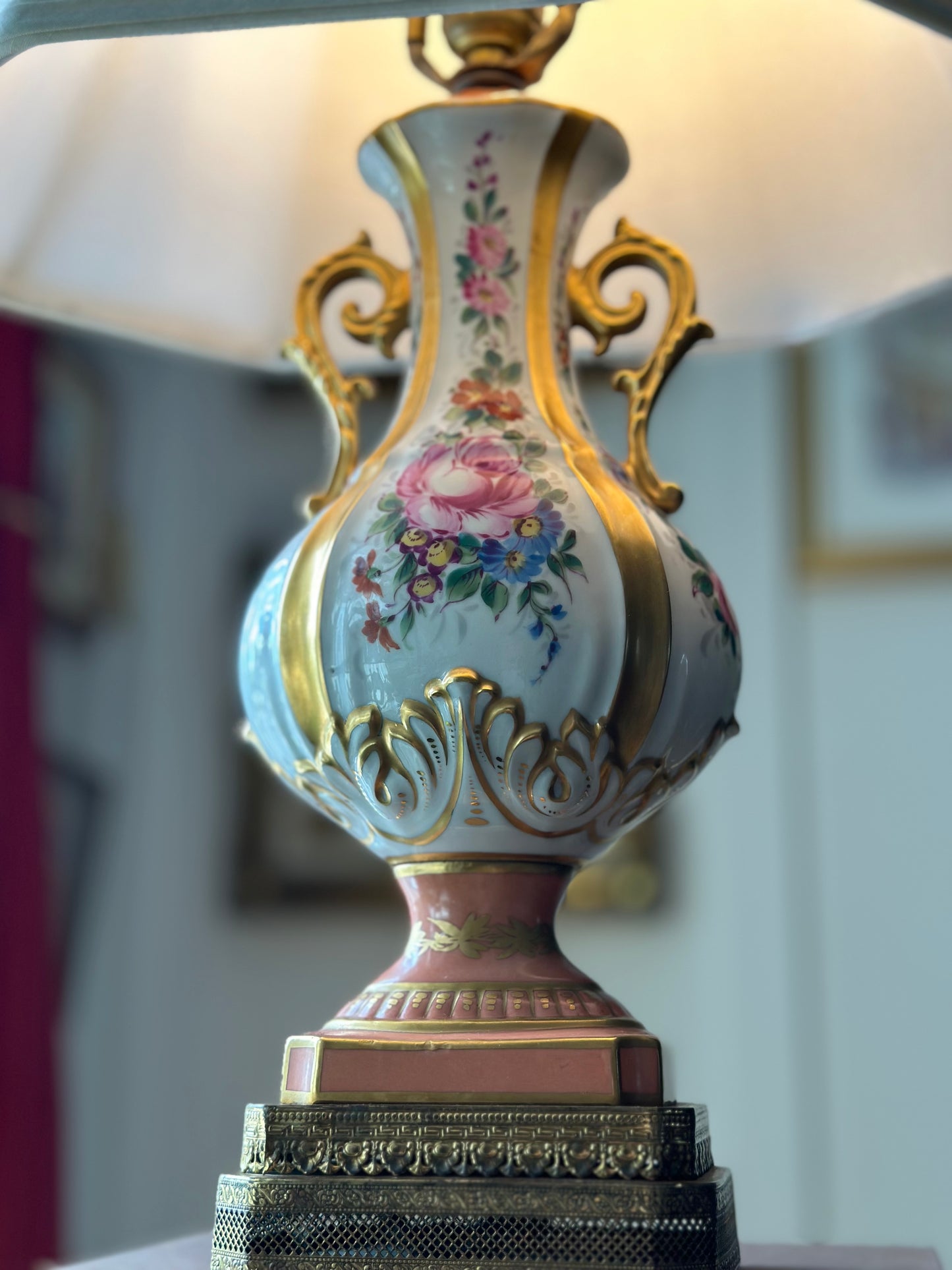 Antique Pink & Gold Porcelain Lamp