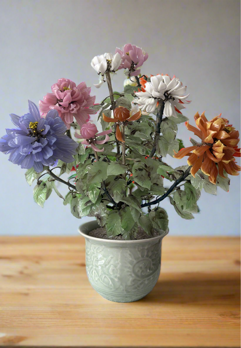 Vintage Mid 20th Century Italian Jade Flowering Bonsai Tree