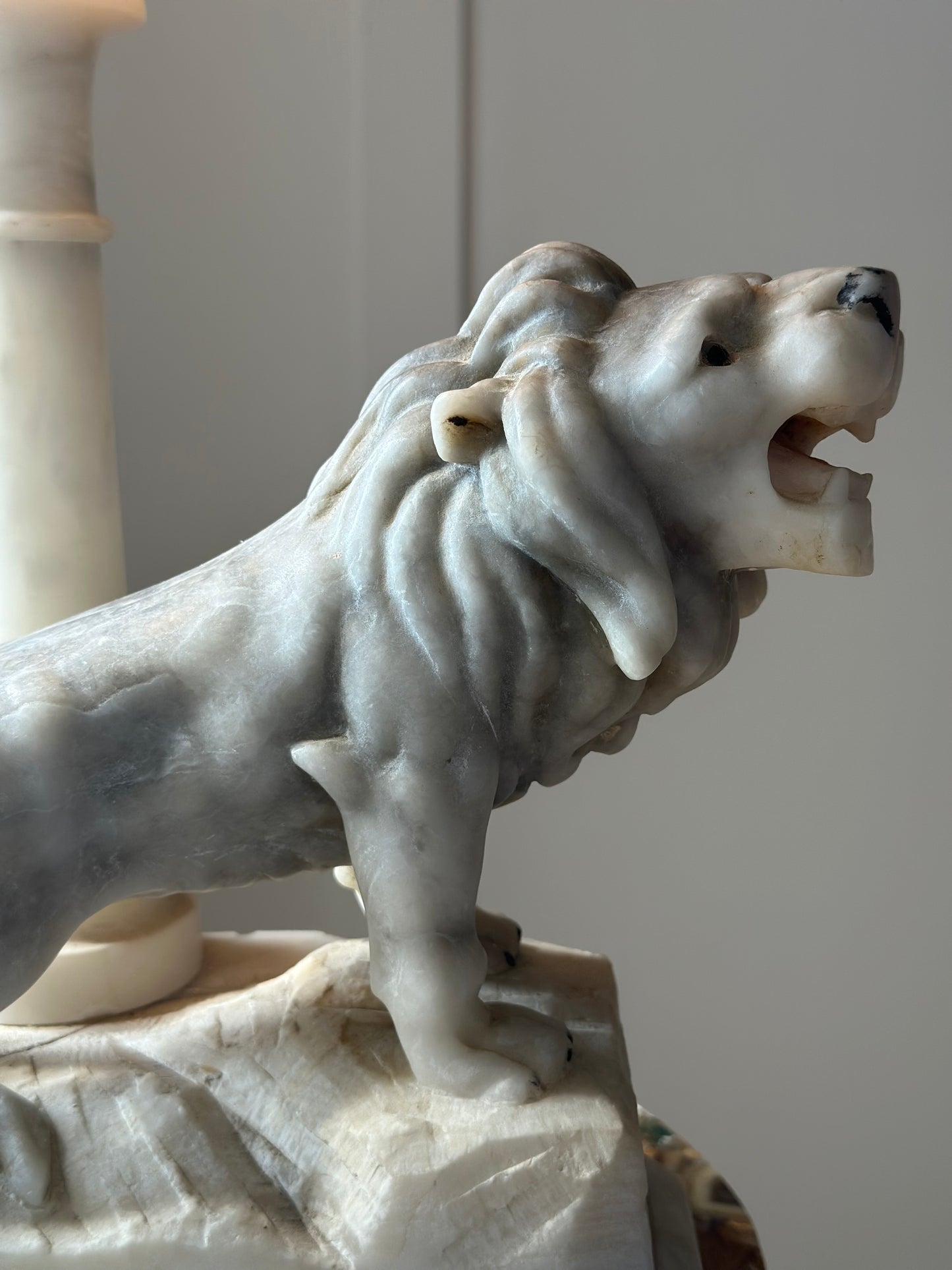 1940’s Solid White Marble Lion Lamp