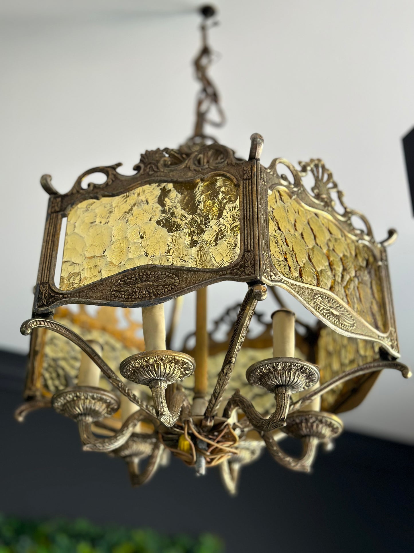 Antique Amber Glass Chandelier