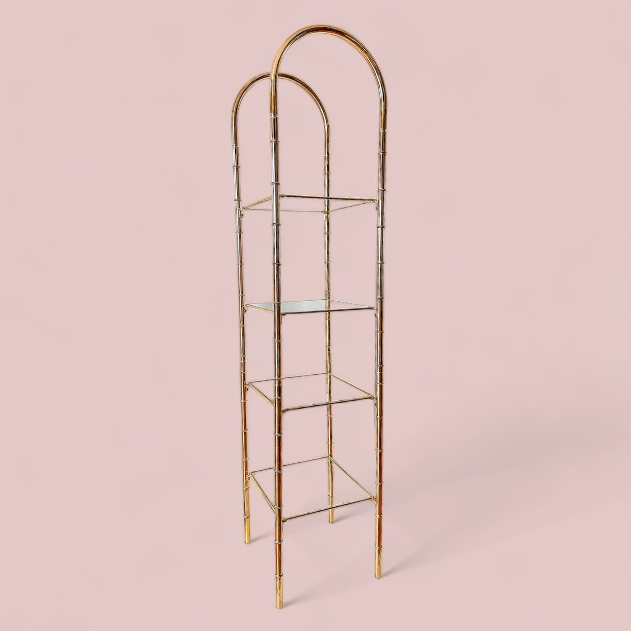 Arched Gold Vintage Brass Bookshelf / Plant shelf Bamboo Style