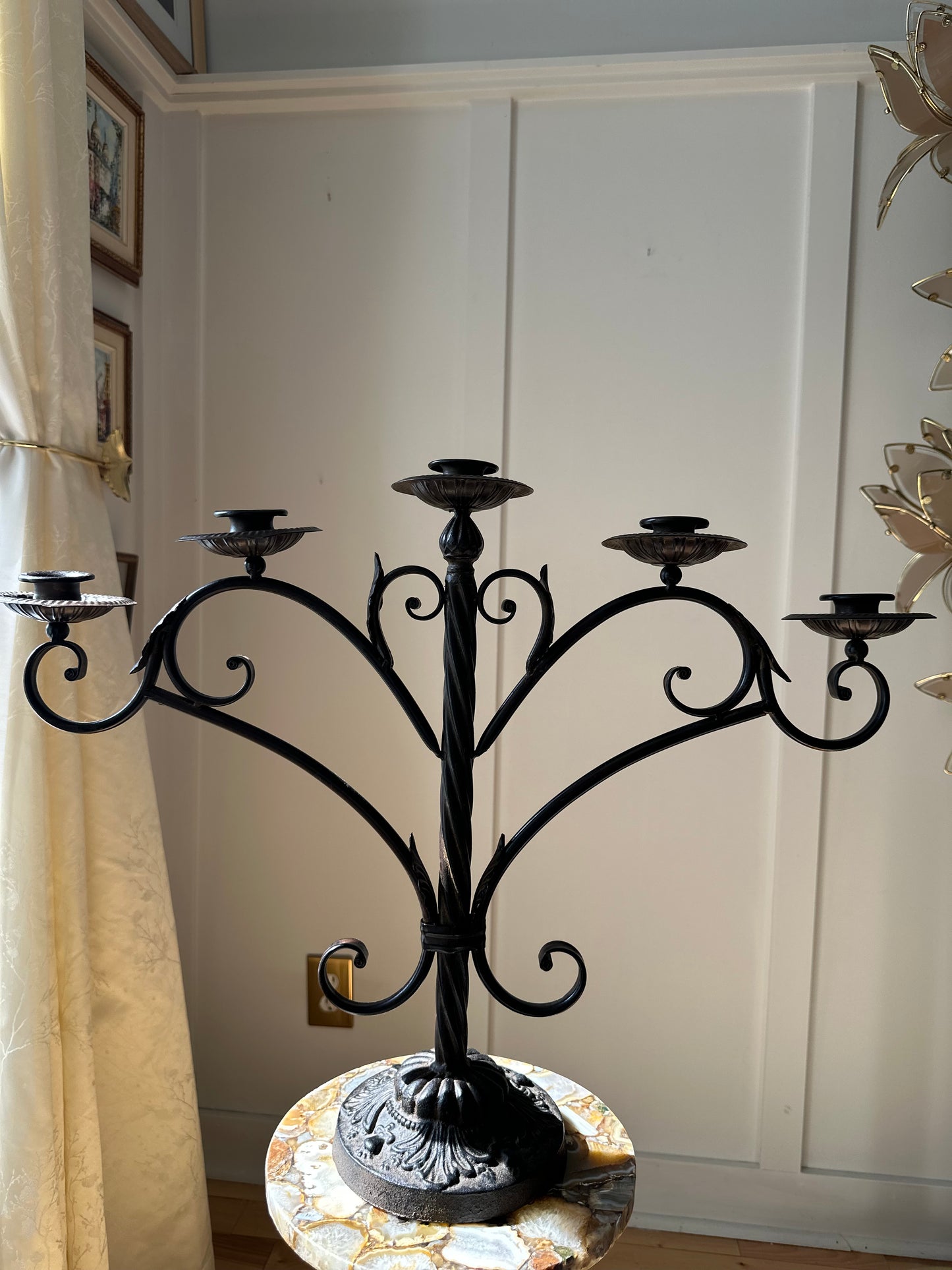 Medieval Style Twisted Wrought Iron 5 Head Table Candelabra