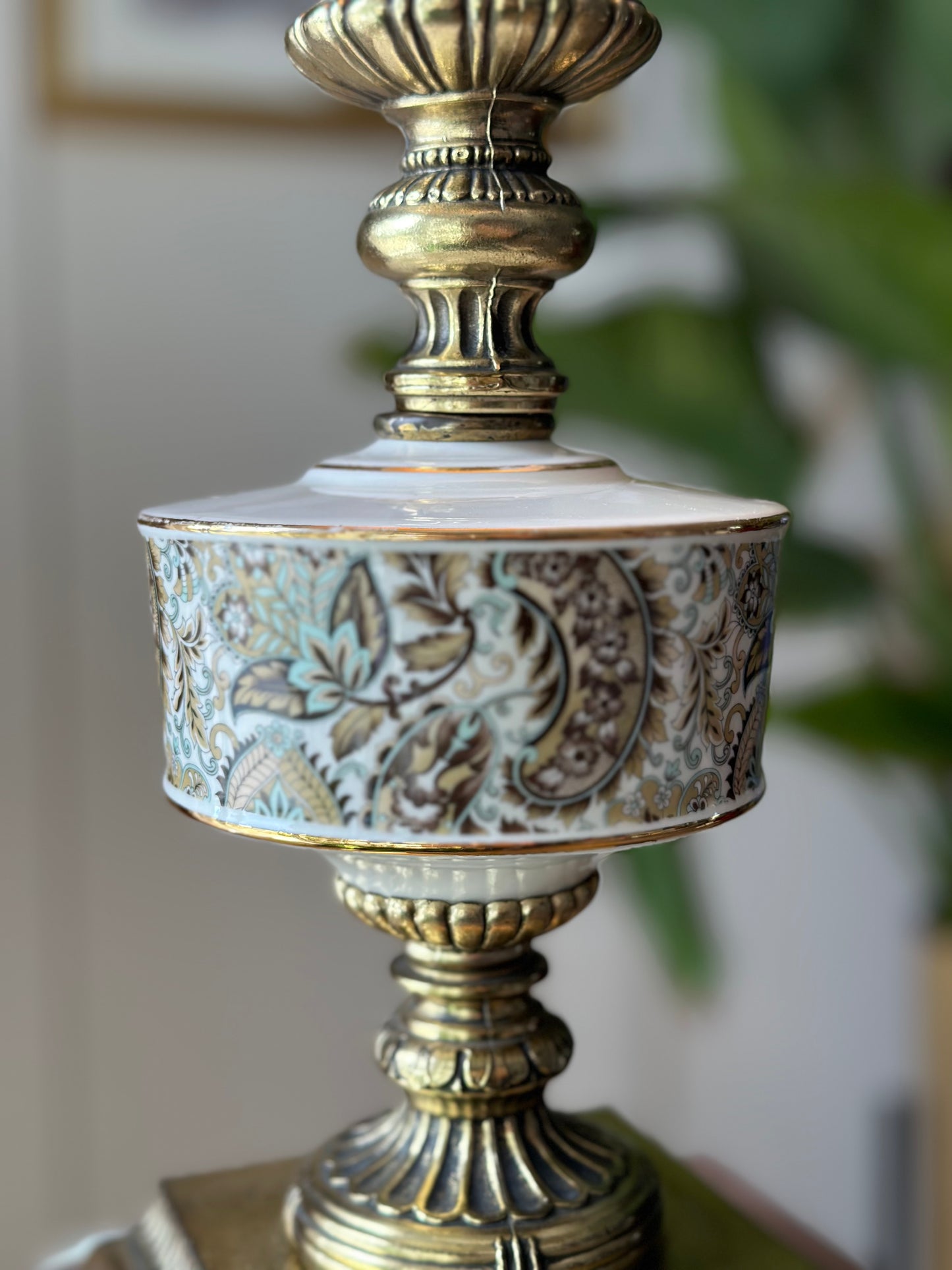 Vintage Brass & Porcelain Portuguese Style Table Lamp