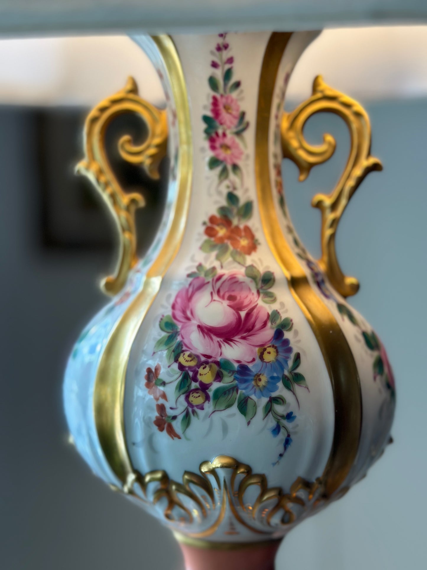 Antique Pink & Gold Porcelain Lamp