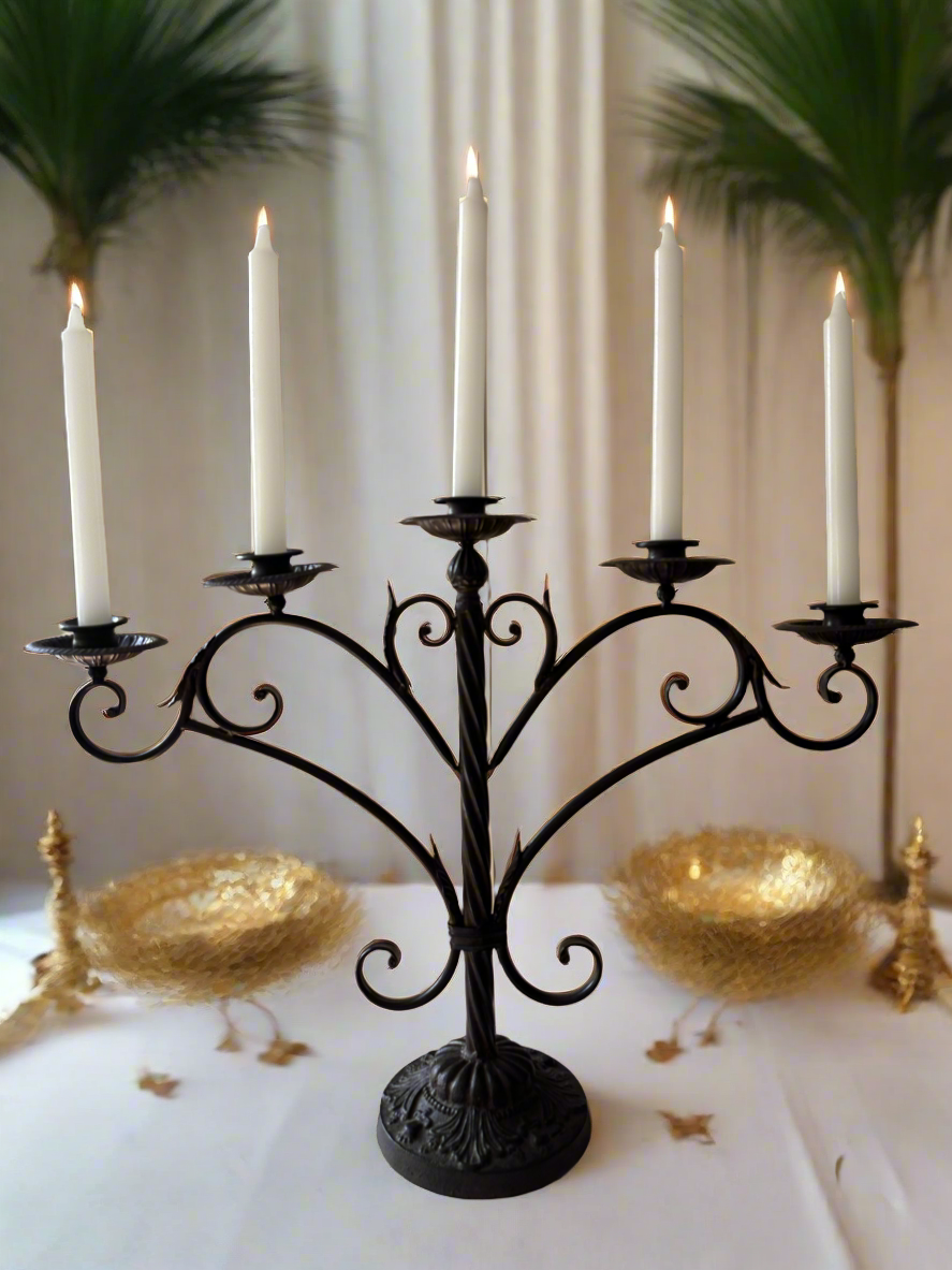 Medieval Style Twisted Wrought Iron 5 Head Table Candelabra