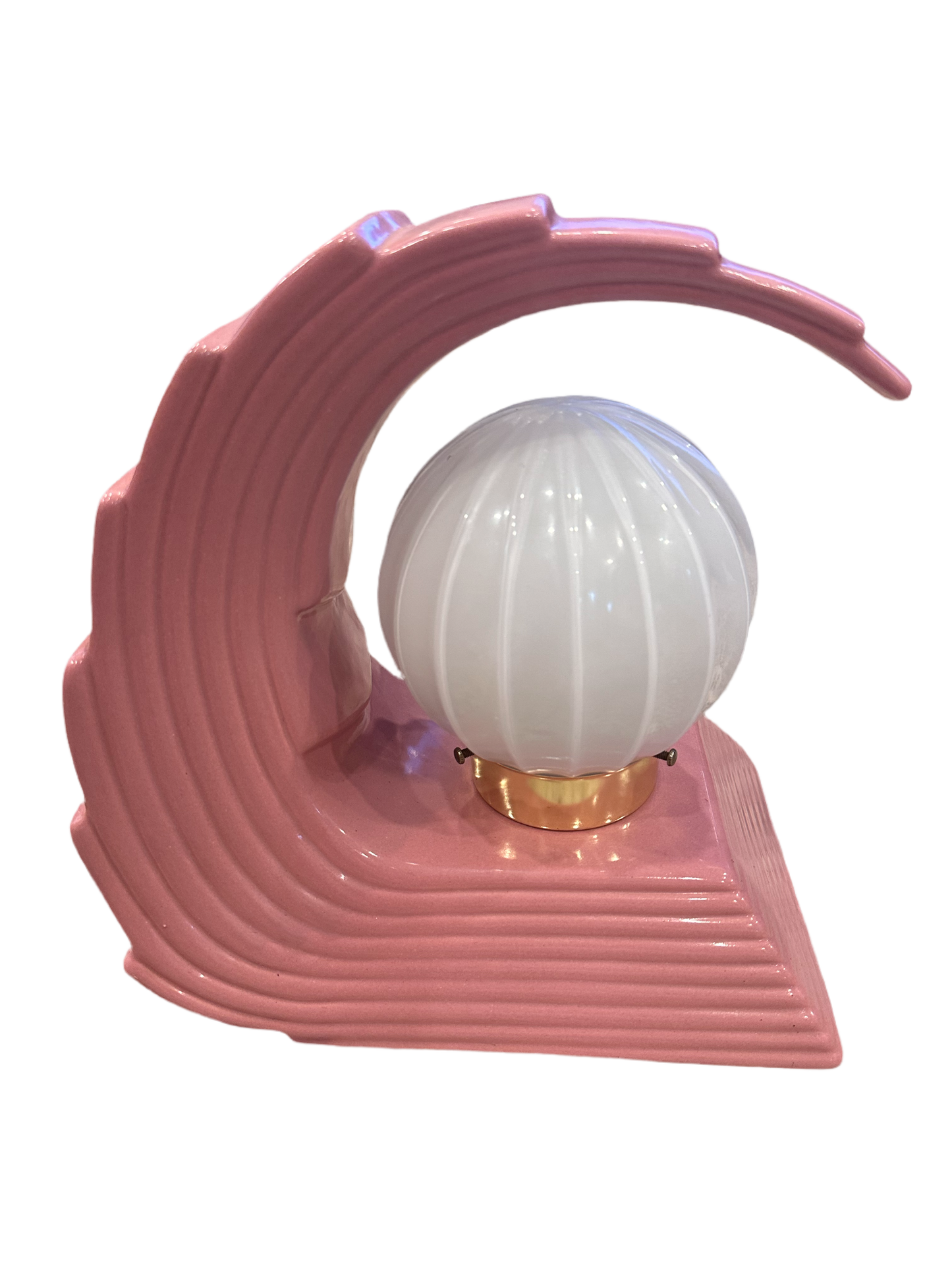 1980s Art Deco Revival Pink Ceramic Wave Lamp