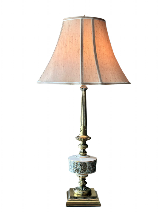 Vintage Brass & Porcelain Portuguese Style Table Lamp