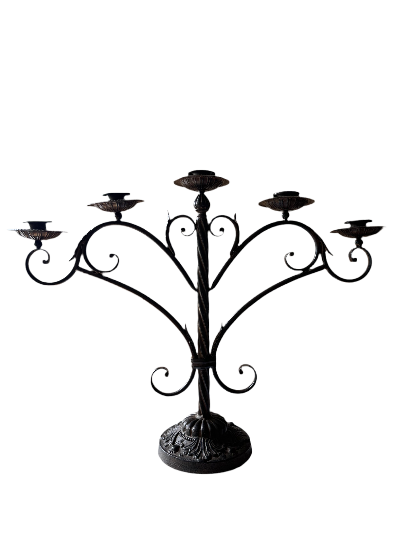 Medieval Style Twisted Wrought Iron 5 Head Table Candelabra