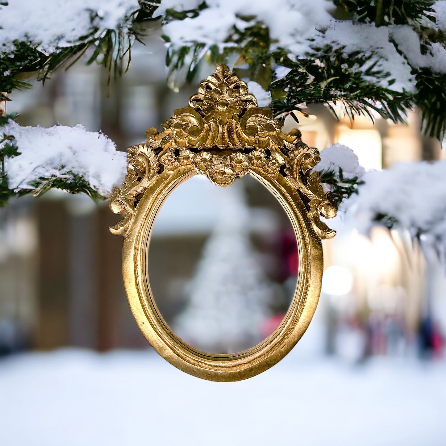 Antique Style Oval Wooden Mirror Gold