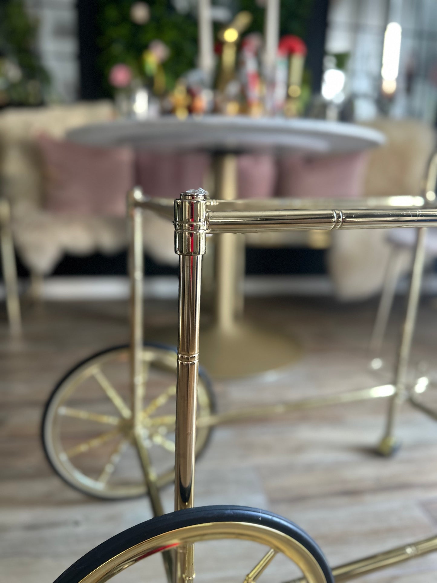 Bamboo Style Gold Vintage Bar Cart *No Glass*