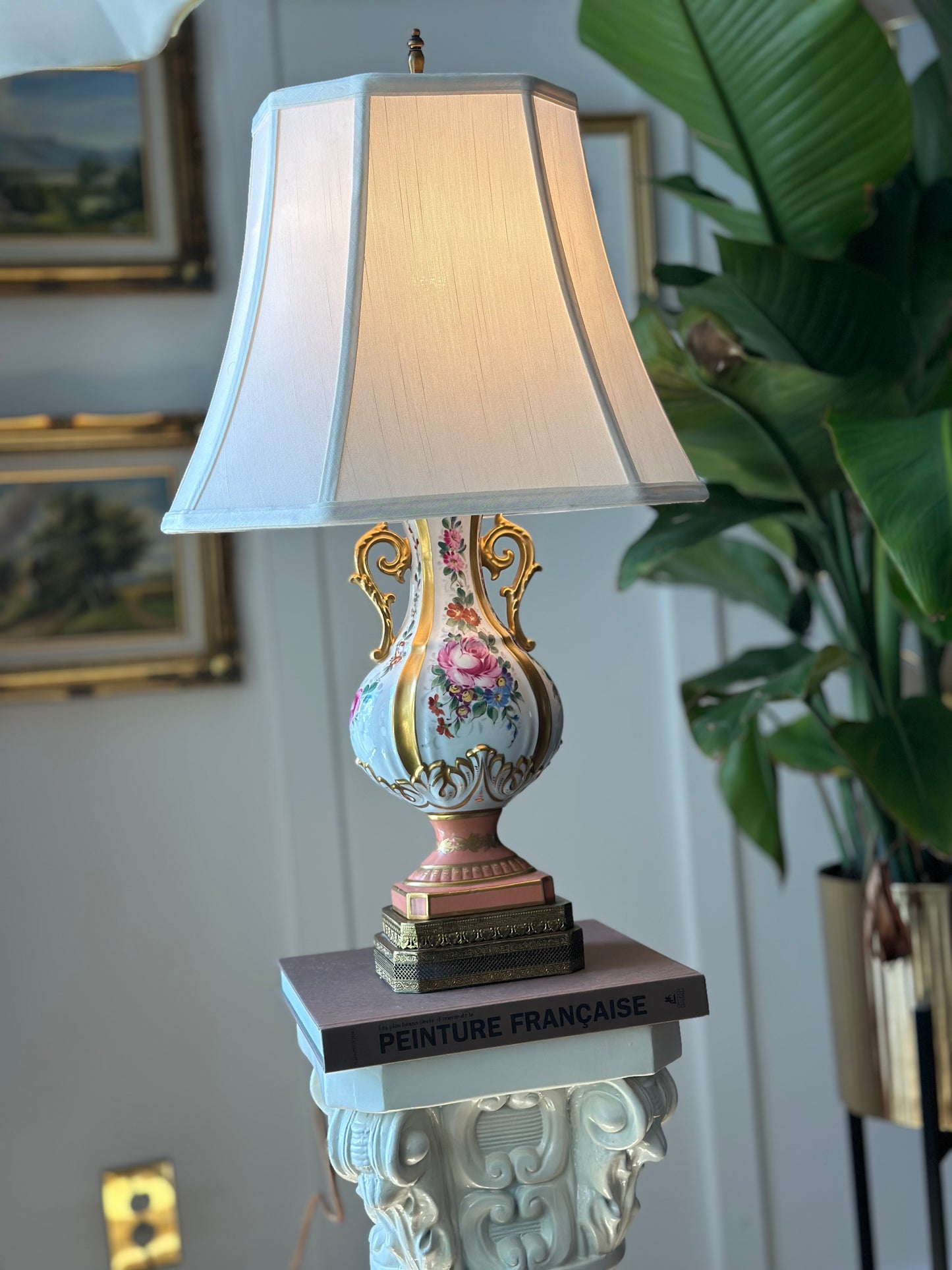 Antique Pink & Gold Porcelain Lamp