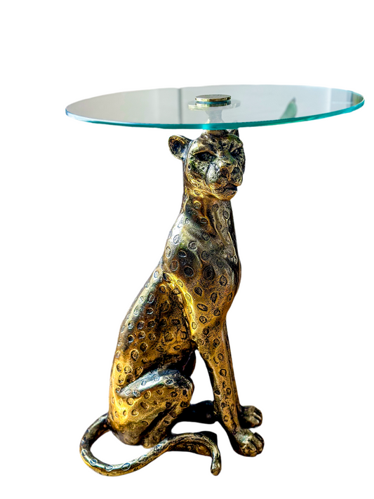 Leopard Brass Glass Top Eclectic Style Coffee Table