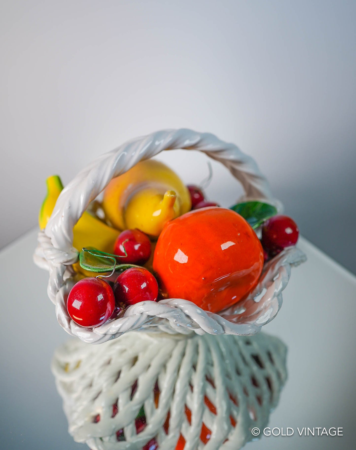 Vintage Capodimonte Art Pottery Italian Ceramic Woven Fruit Basket