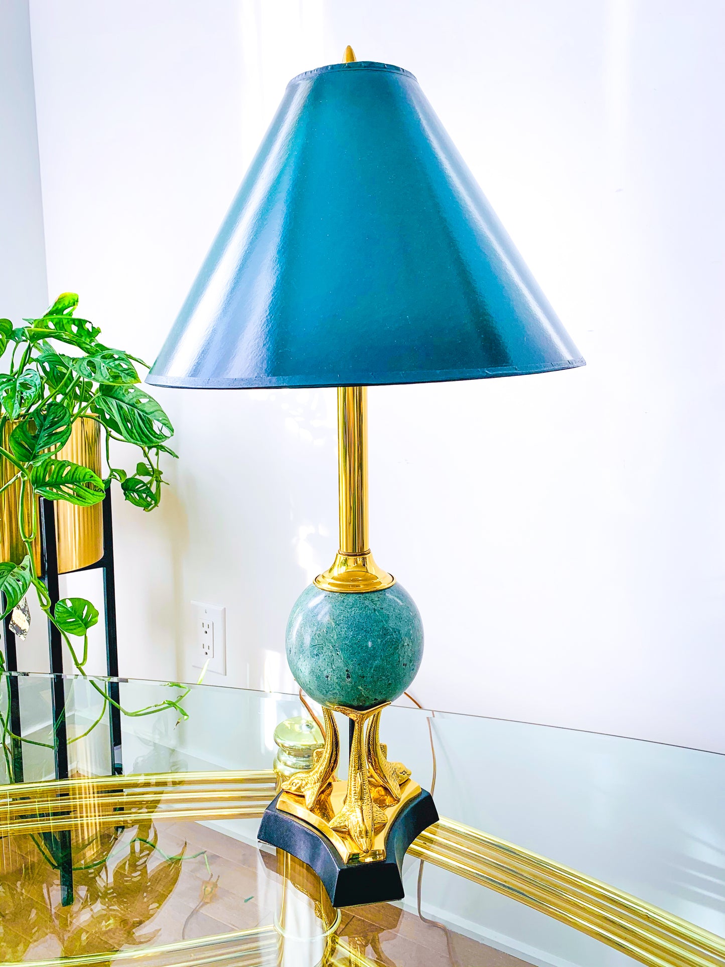 Vintage Brass Dolphin Base Table Lamp