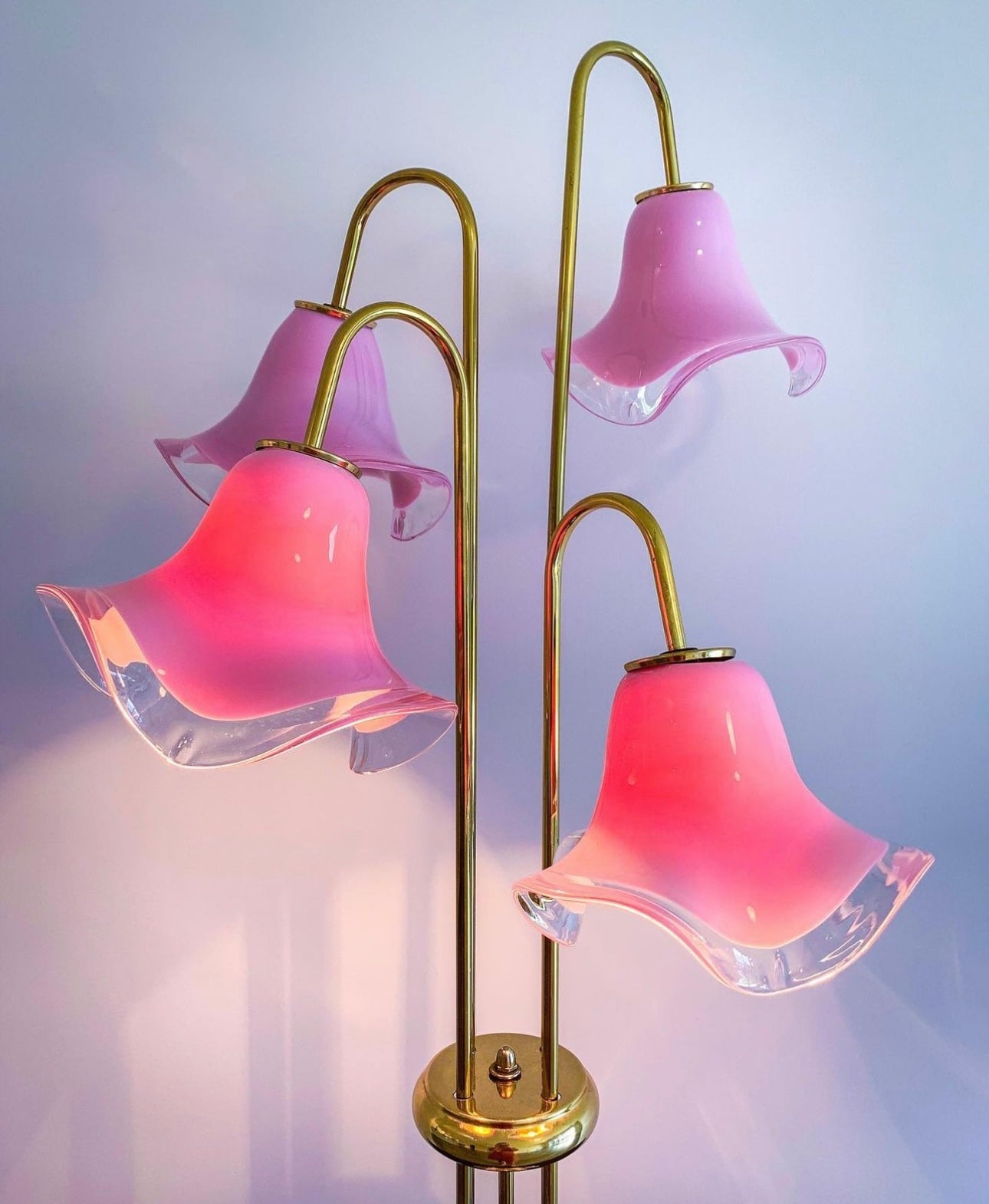 Vintage Pink Murano Vetri Flowers Table Lamp