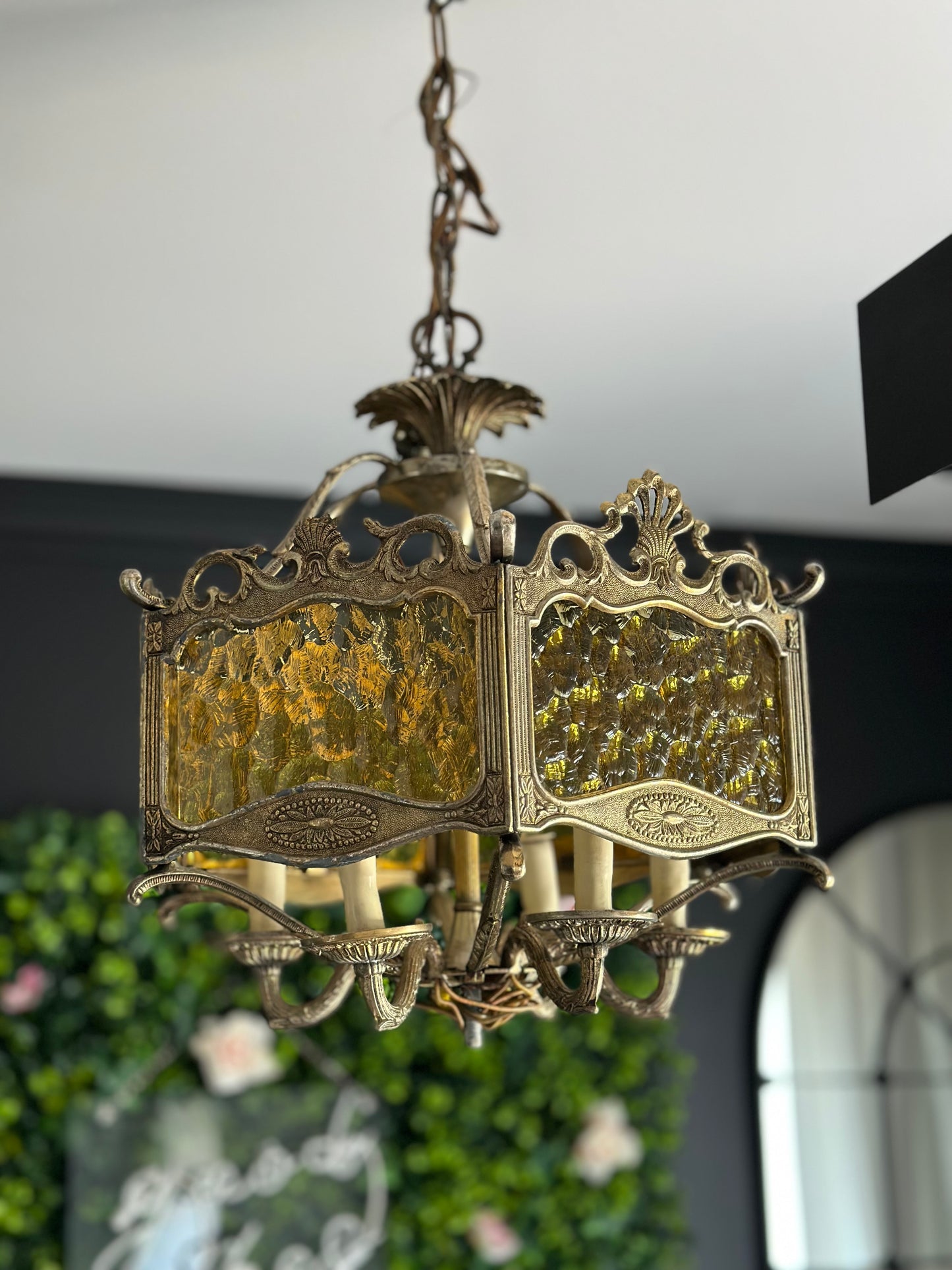 Antique Amber Glass Chandelier