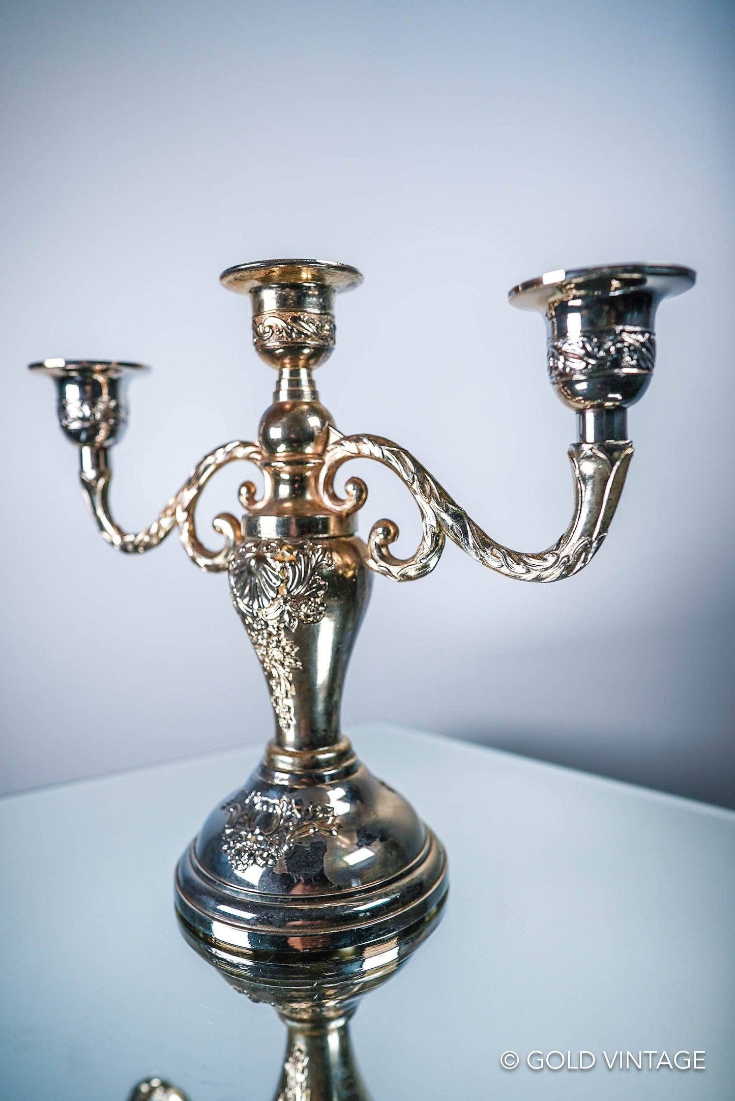 Vintage Silver 3 Branch Condisco E.P. Antimony Candelabra / Candlestick Candle Holder