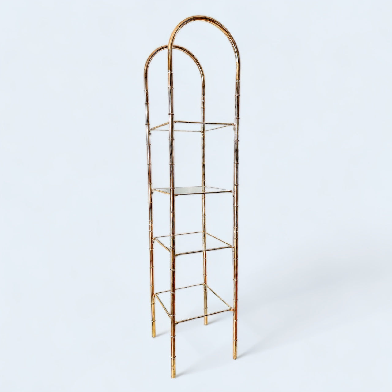 Arched Gold Vintage Brass Bookshelf / Plant shelf Bamboo Style