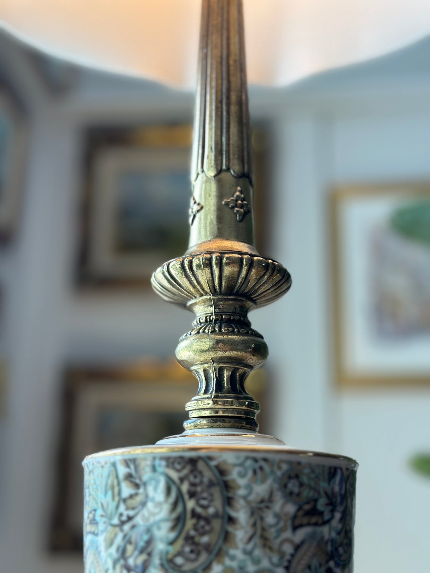 Vintage Brass & Porcelain Portuguese Style Table Lamp