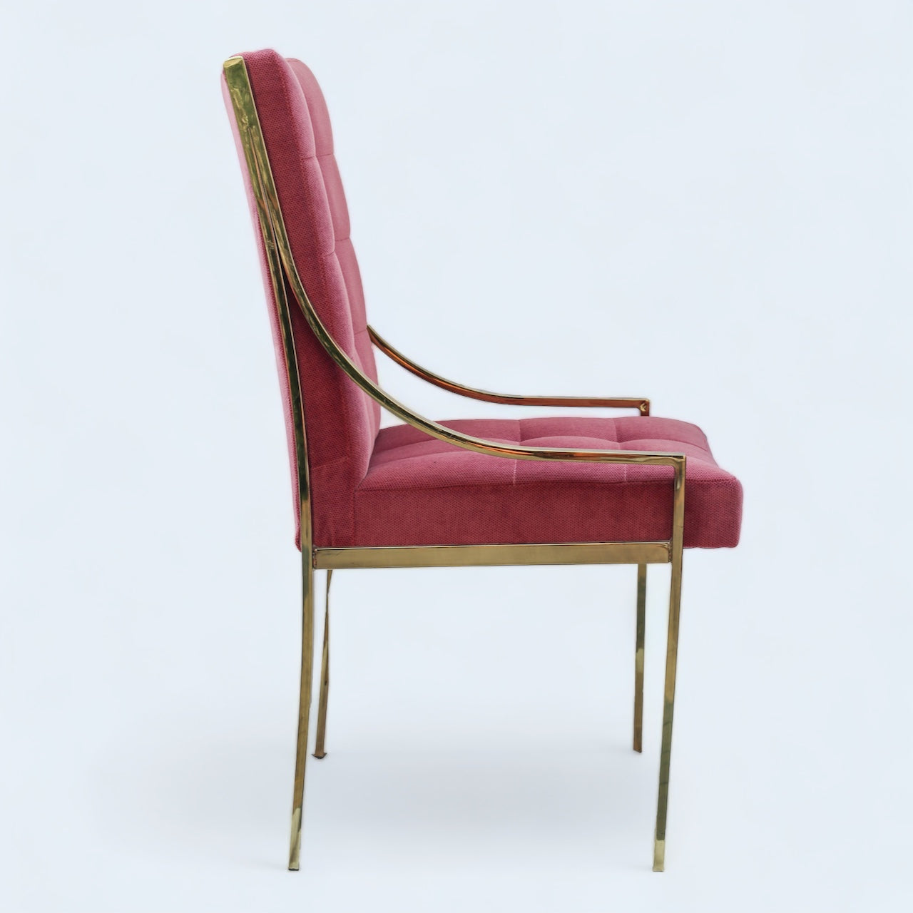 Hollywood Regency Pink Velvet Vintage Brass Dining Room Chair