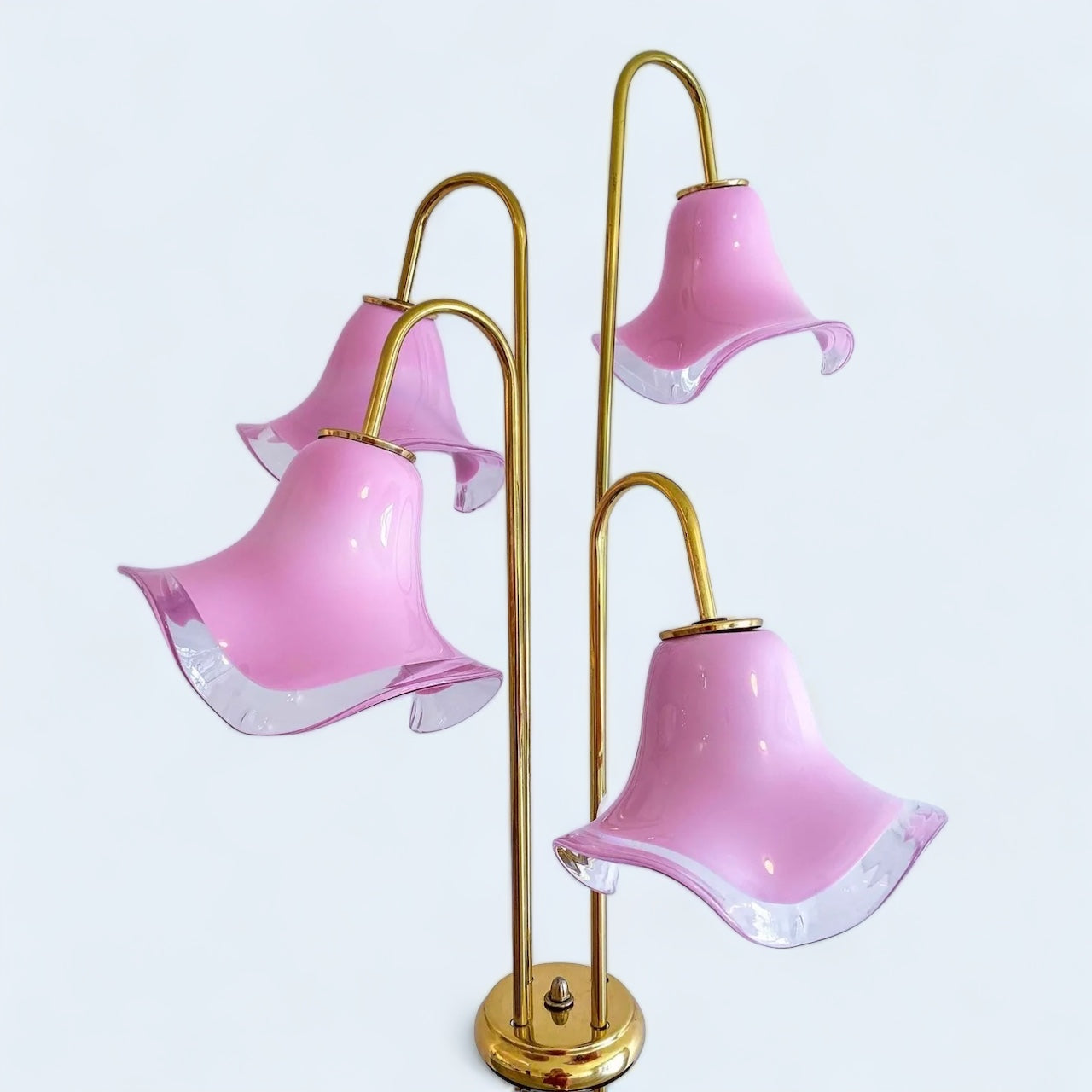 Vintage Pink Murano Vetri Flowers Table Lamp