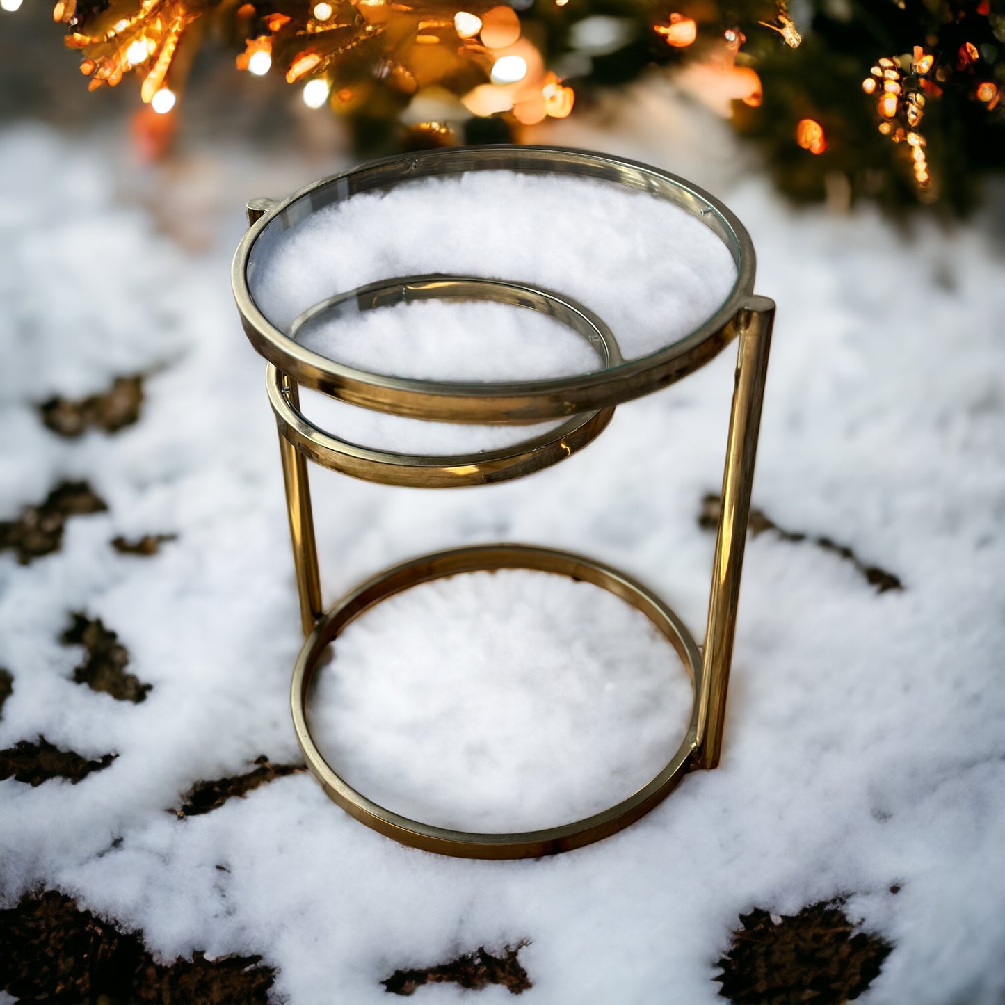 Milo Baughman Style 2 Tier Brass and Glass Cocktail Table