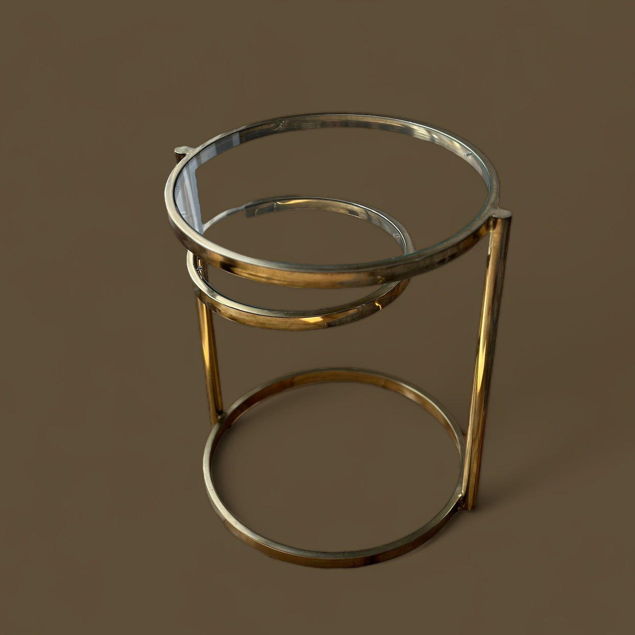 Milo Baughman Style 2 Tier Brass and Glass Cocktail Table